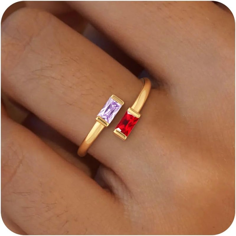 Honsny Gold Birthstone Rings for Women Non Tarnish 14K Gold Plated Adjustable Emerald Ring Cubic Zirconia Gemstone Promise Ring for Her Engagement Personalized Waterproof Jewelry Gifts for Birthday - Image 1